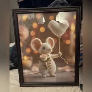 Whimsical Mouse with Heart Balloon Framed Art